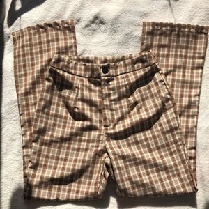 Tan Plaid High Waisted Flare Pants